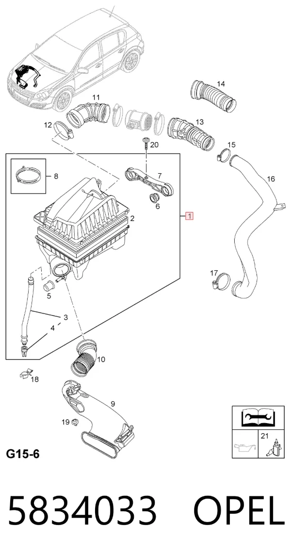 Caixa de filtro de ar 5834033 Opel