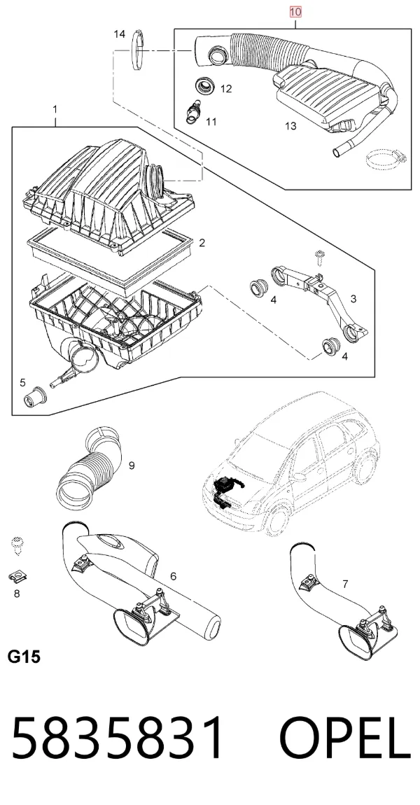 Cano derivado de ar do medidor de consumo do ar 5835831 Opel