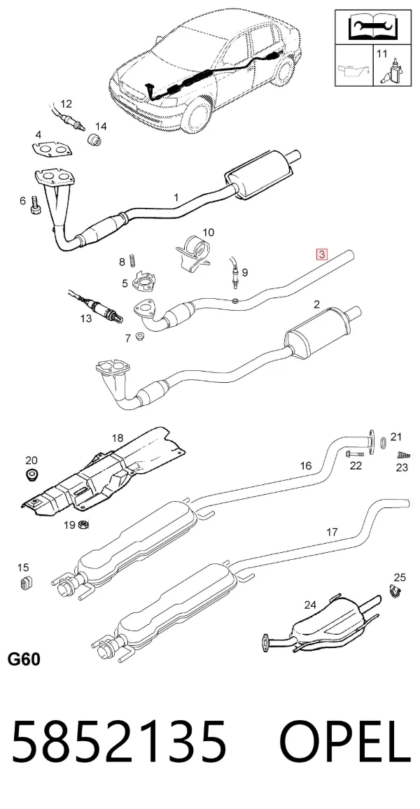 Silenciador, parte dianteira 5852135 Opel