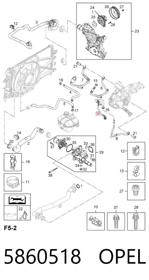 Mangueira (cano derivado) de esfriamento por líquido de turbina, linha de combustível de retorno 5860518 Opel