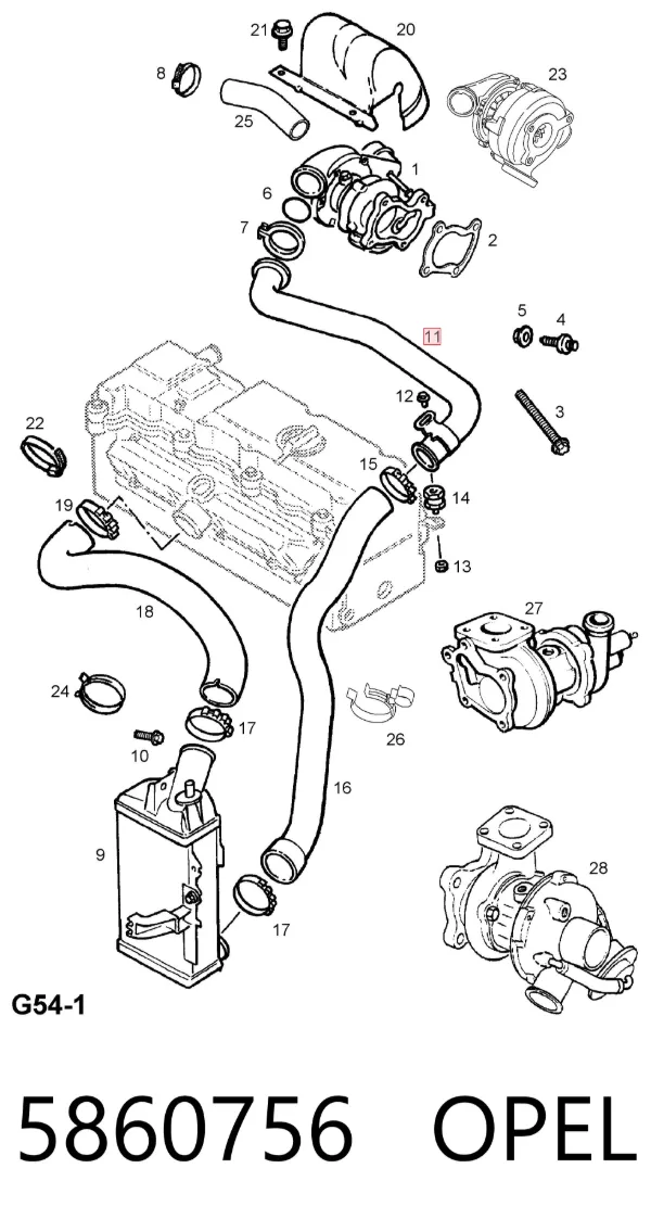 Cano derivado de ar, saída de turbina (supercompressão) 5860756 Opel
