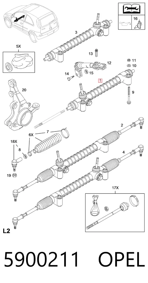 Cremalheira da direção 5900211 Opel