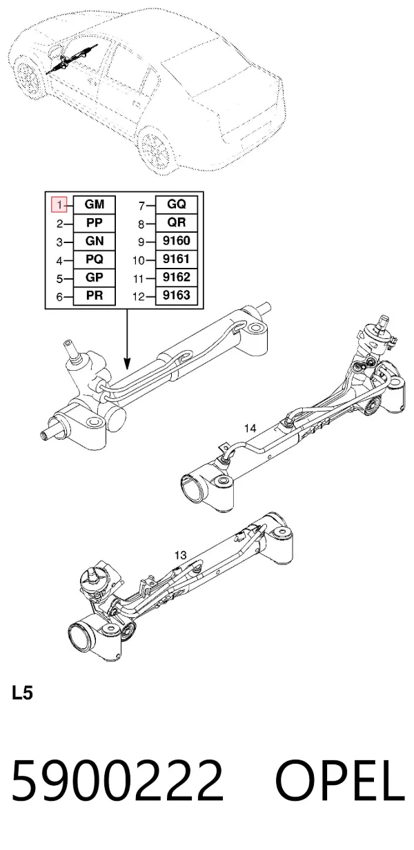 Cremalheira da direção 5900222 Opel