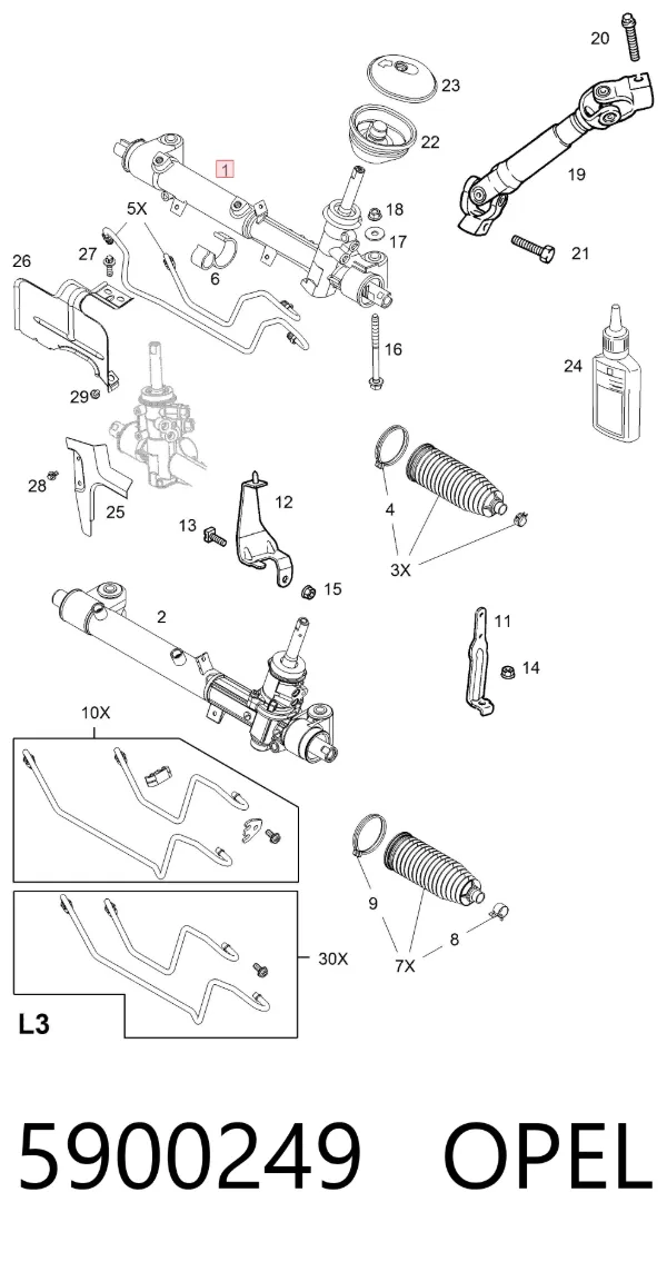 Cremalheira da direção 5900249 Opel