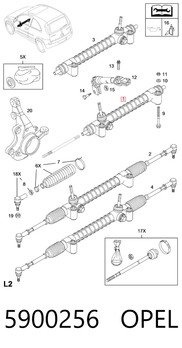 Cremalheira da direção 5900256 Opel