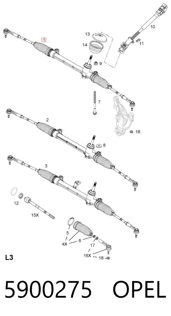Cremalheira da direção 5900275 Opel