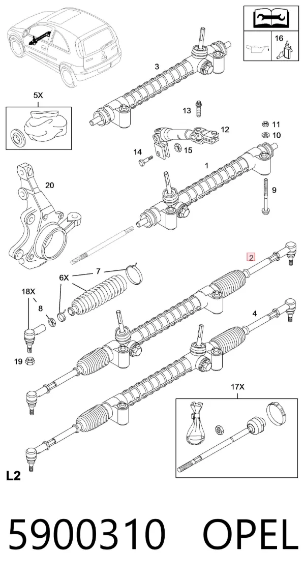 Cremalheira da direção 5900310 Opel