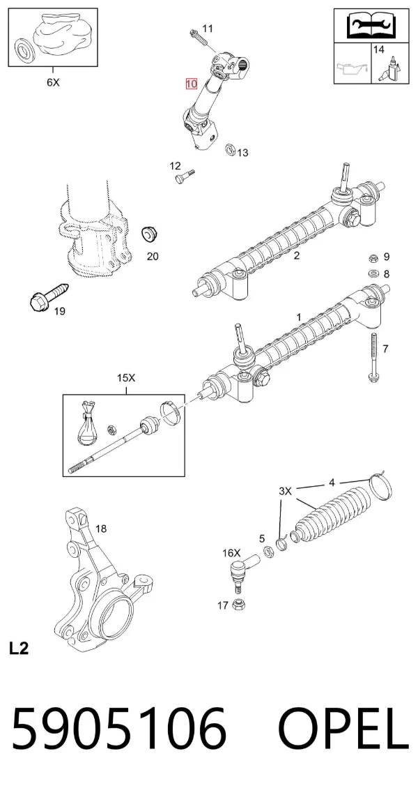 Veio da coluna de direção inferior 5905106 Opel