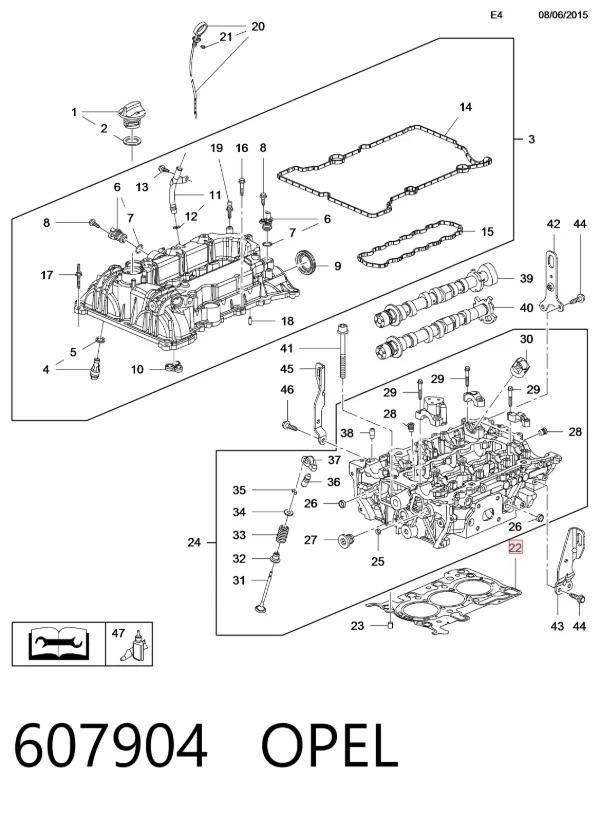 Vedante de cabeça de motor (CBC) 607904 Opel