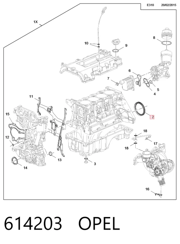 Vedação traseira de cambota de motor 614203 Opel
