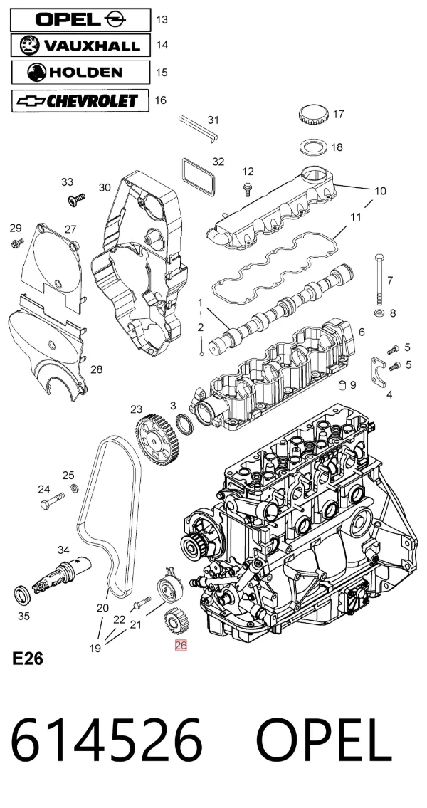 Engrenagem de cadeia da roda dentada de acionamento de cambota de motor 614526 Opel