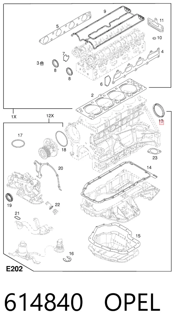 Vedação traseira de cambota de motor 614840 Opel