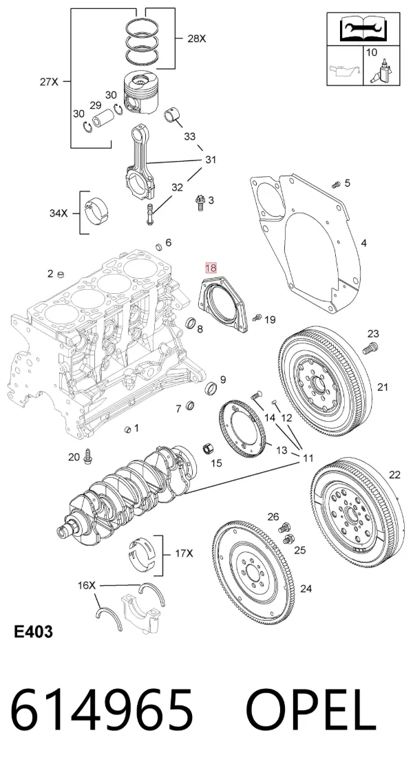 Vedação traseira de cambota de motor 614965 Opel