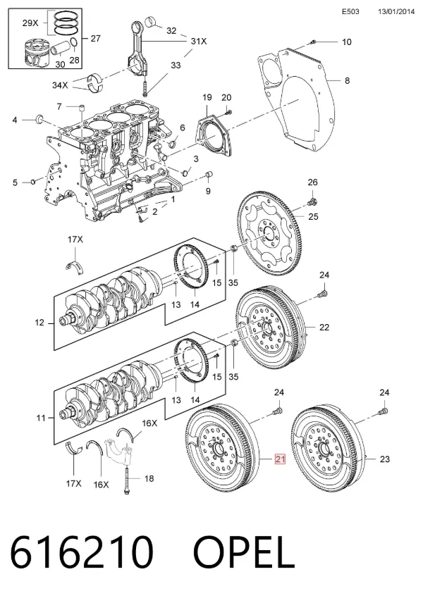 Volante de motor 616210 Opel