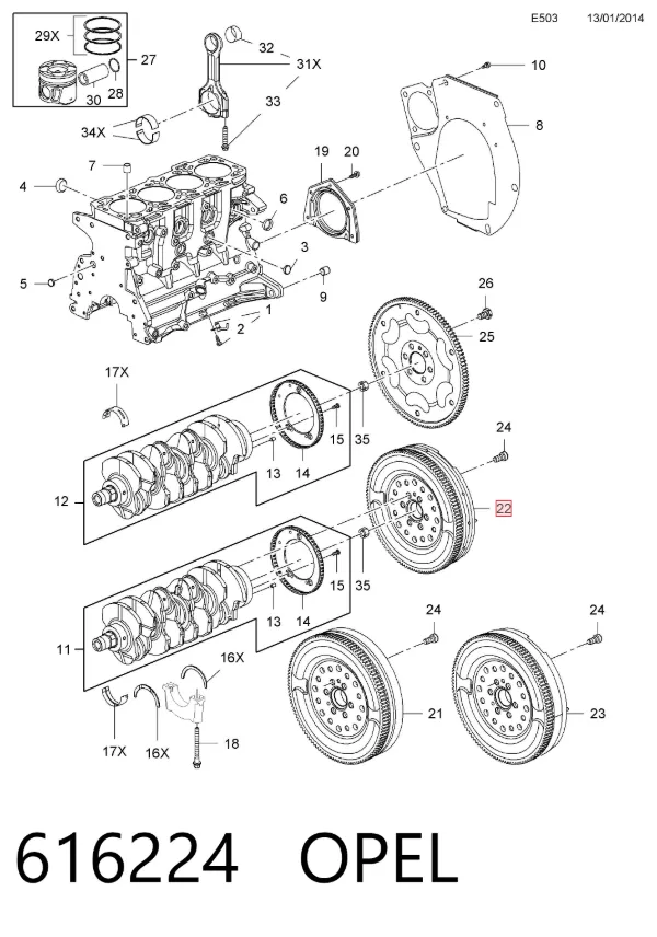 Volante de motor 616224 Opel