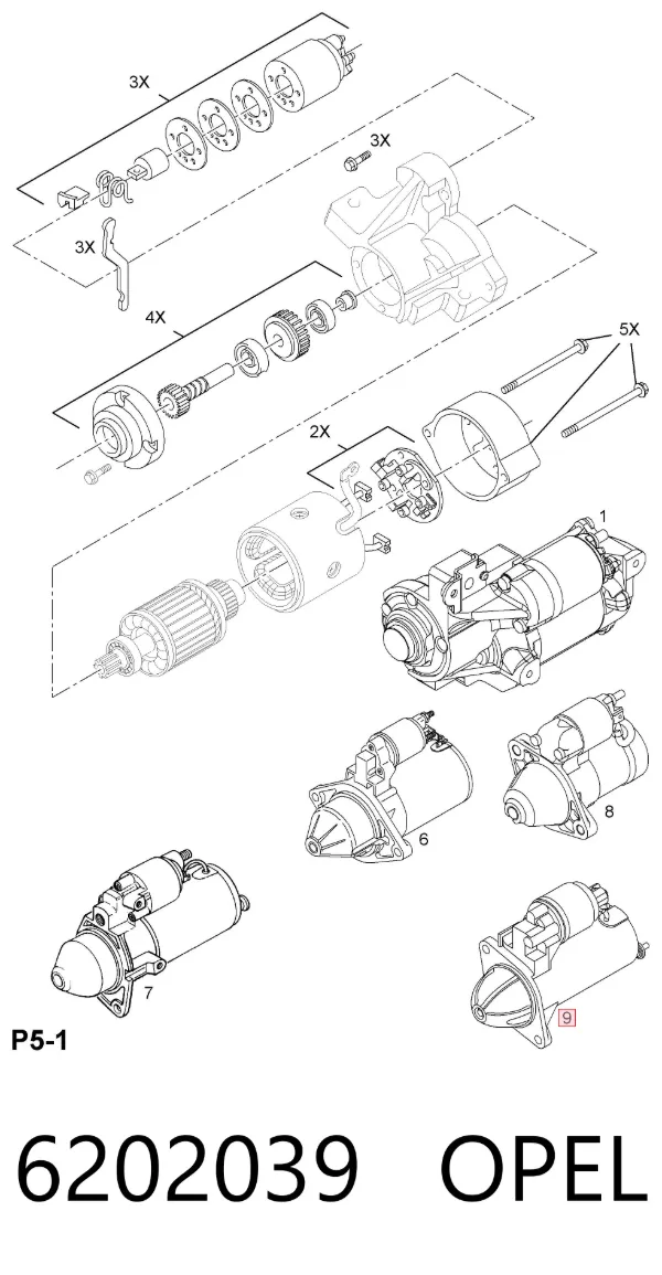 Motor de arranco 6202039 Opel