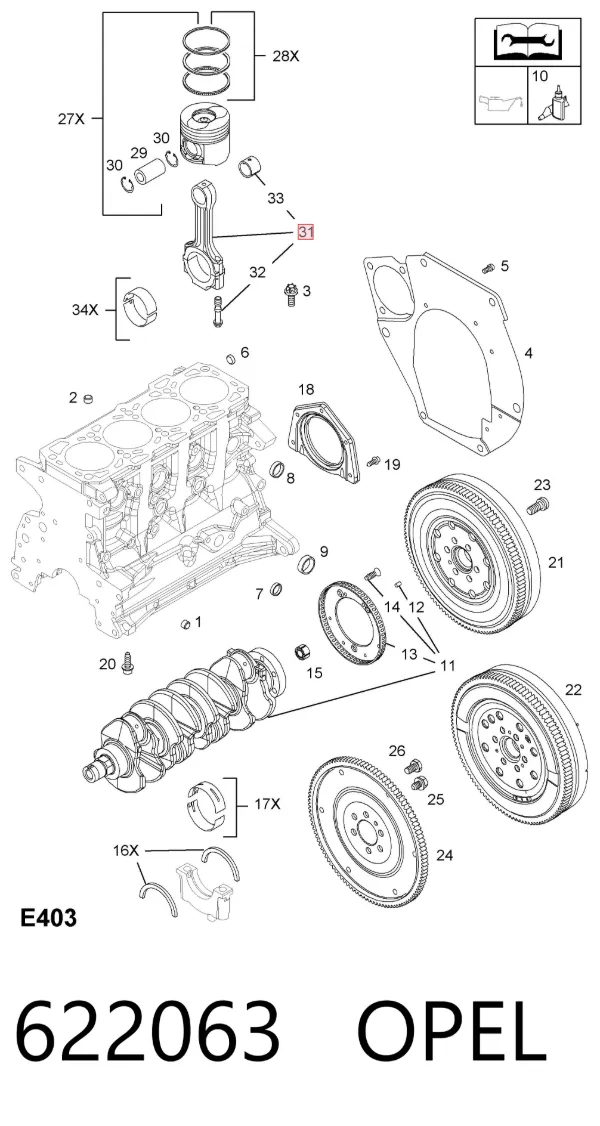 Biela de pistão de motor 622063 Opel