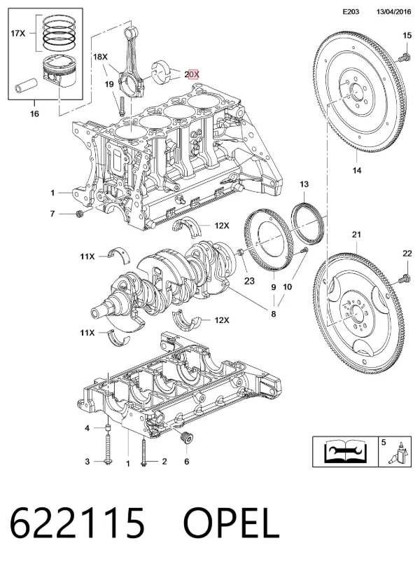 Folhas inseridas de cambota de biela, kit, padrão (STD) 622115 Opel