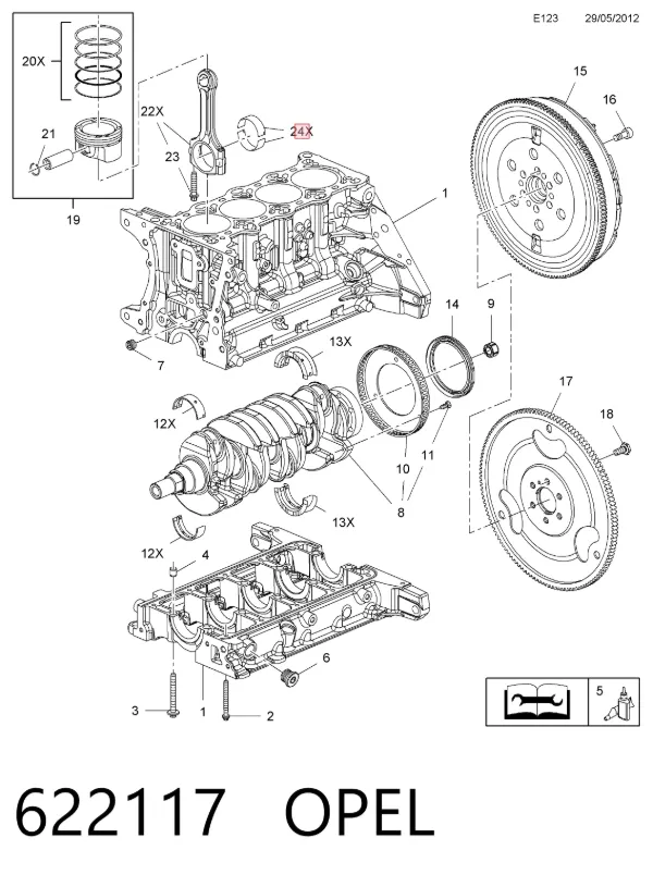 Folhas inseridas de cambota de biela, kit, 2ª reparação ( + 0,50) 622117 Opel