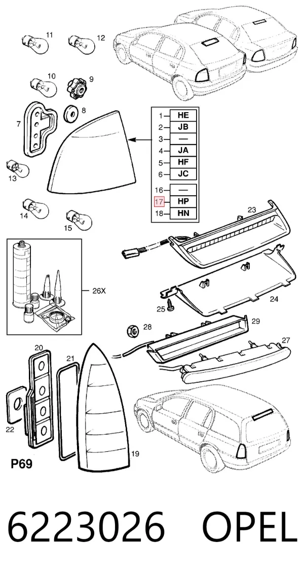 Lanterna traseira direita 6223026 Opel
