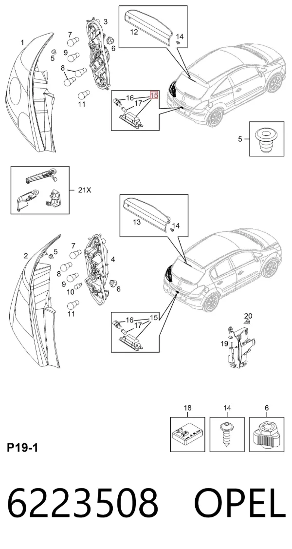 Lanterna da luz de fundo de matrícula traseira 6223508 Opel