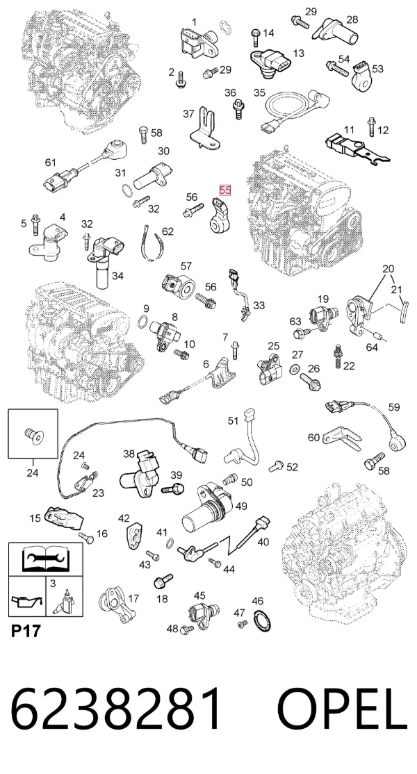 Sensor de detonação 6238281 Opel