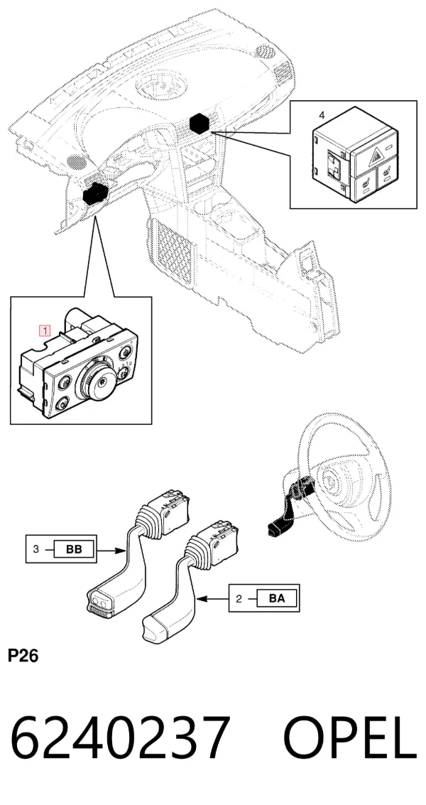 Comutador das luzes no "painel de instrumentos" 6240237 Opel