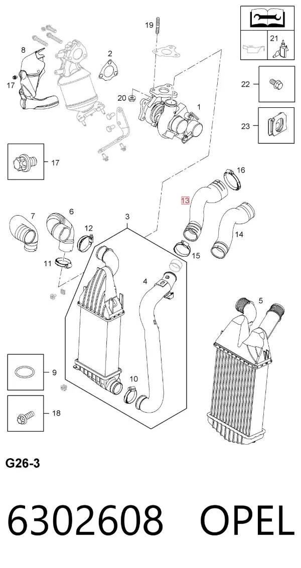 Mangueira (cano derivado) de intercooler 6302608 Opel