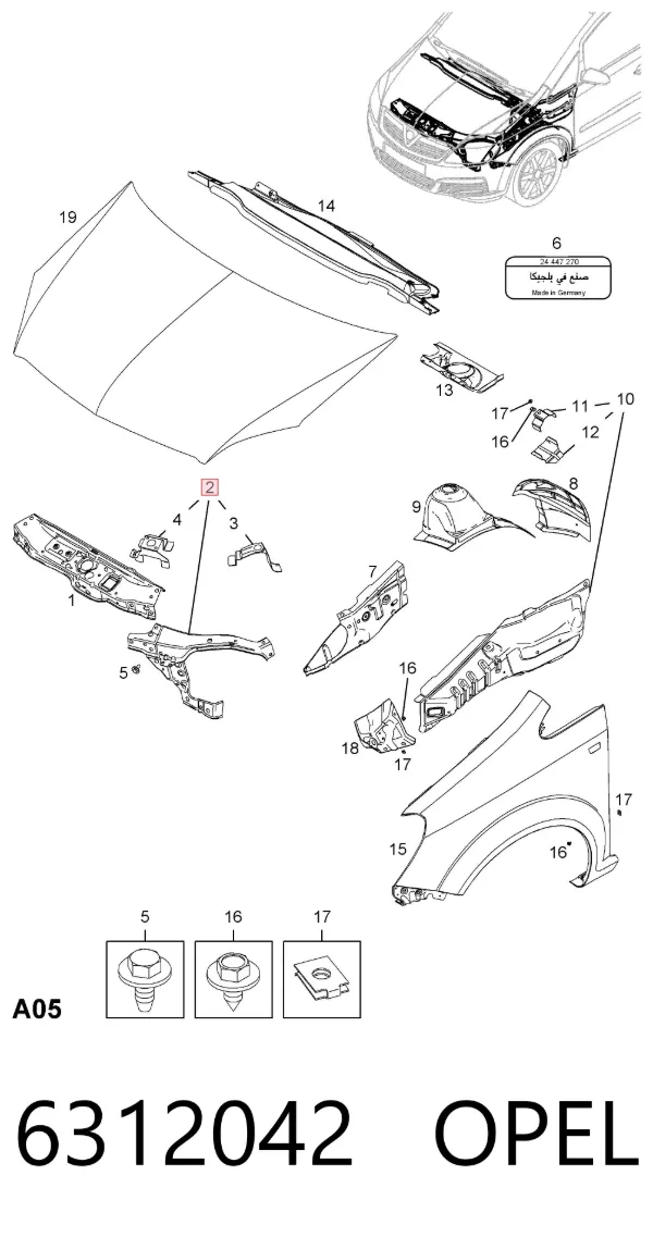 Suporte direito do radiador (painel de montagem de fixação das luzes) 6312042 Opel