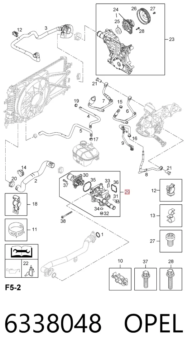 Caixa do termostato 6338048 Opel