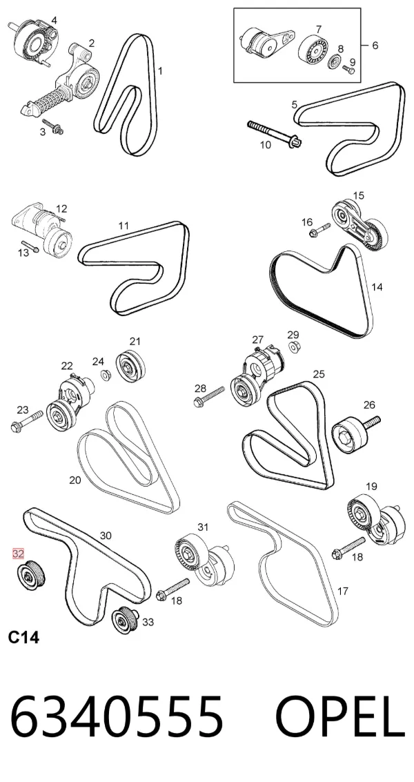 Rolo parasita da correia de transmissão 6340555 Opel