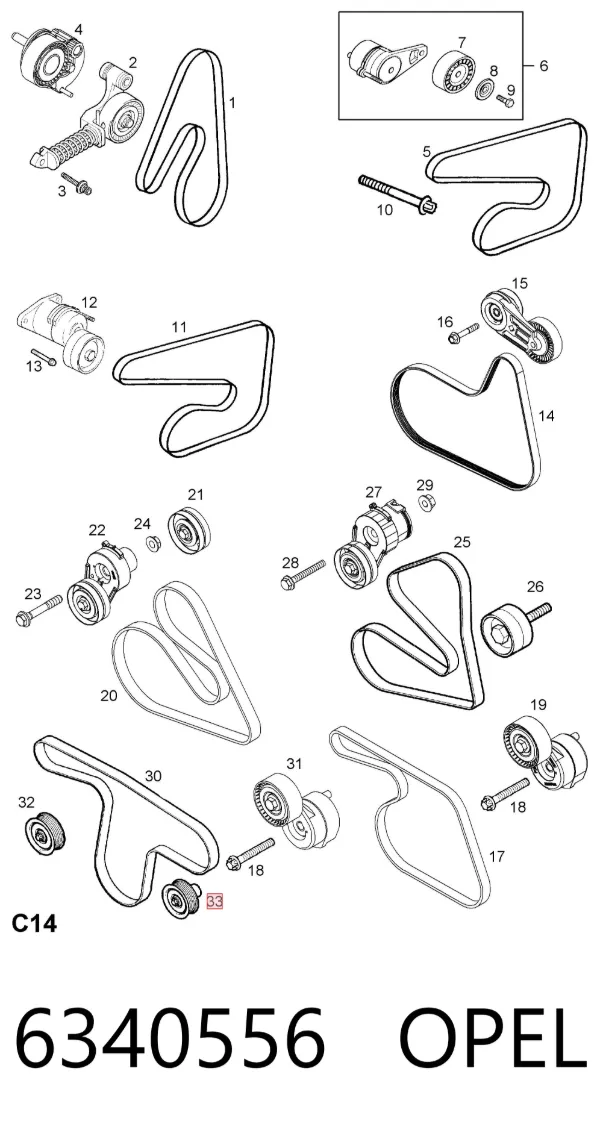 Rolo parasita da correia de transmissão 6340556 Opel