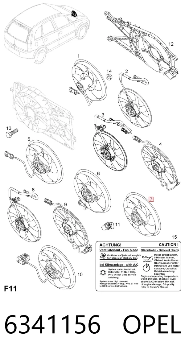 Ventilador elétrico de esfriamento montado (motor + roda de aletas) 6341156 Opel