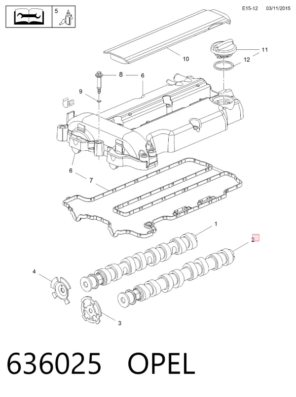 Árvore distribuidora de motor de escape 636025 Opel