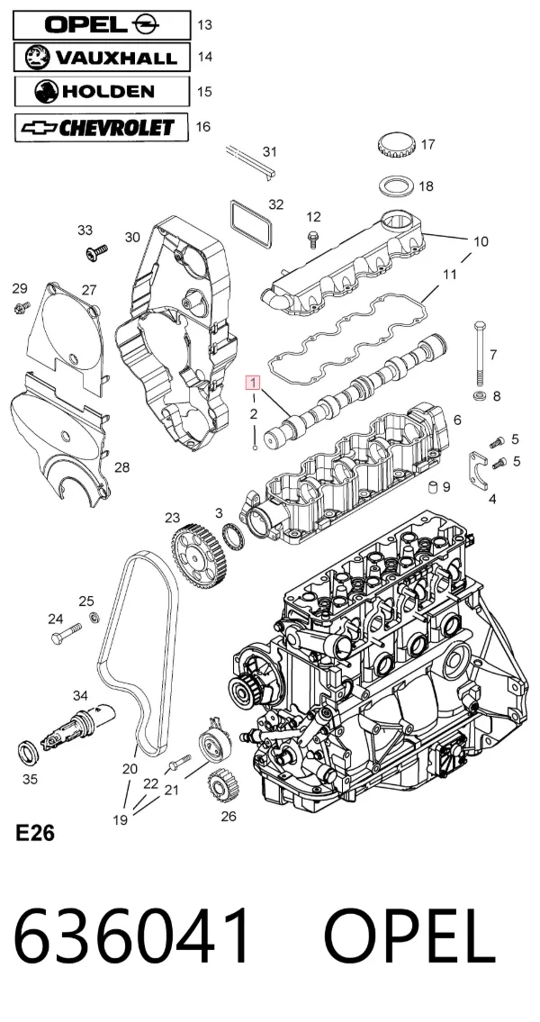 Árvore distribuidora de motor 636041 Opel