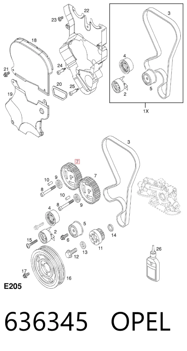 Engrenagem de cadeia da roda dentada da árvore distribuidora de motor 636345 Opel