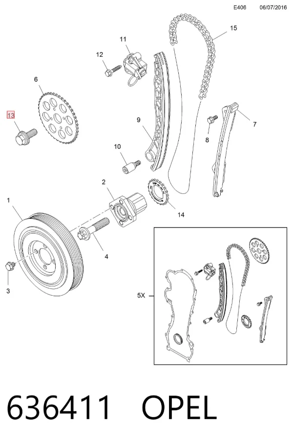 Parafuso da engrenagem da árvore distribuidora 636411 Opel