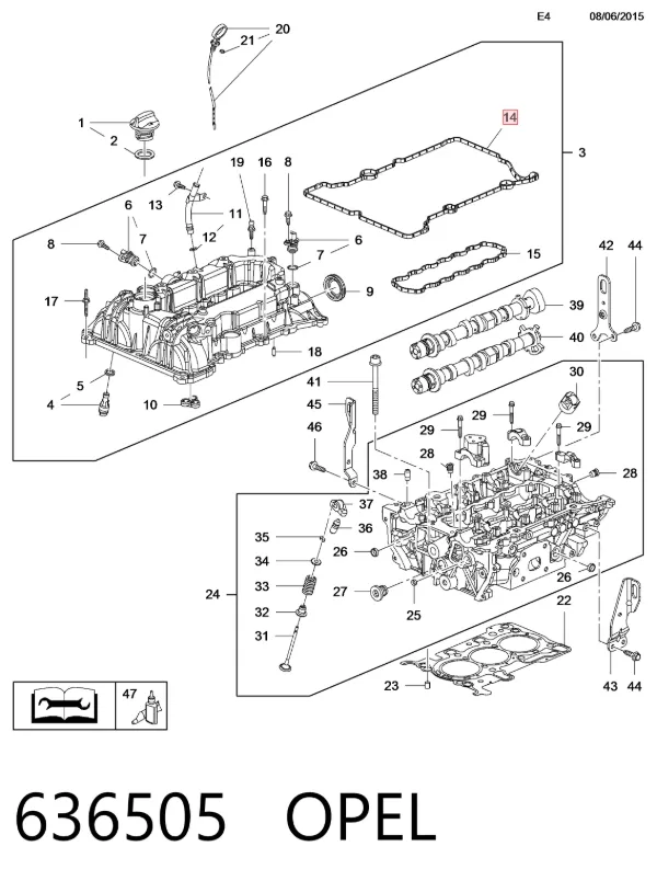 Vedante da tampa de válvulas de motor, kit 636505 Opel
