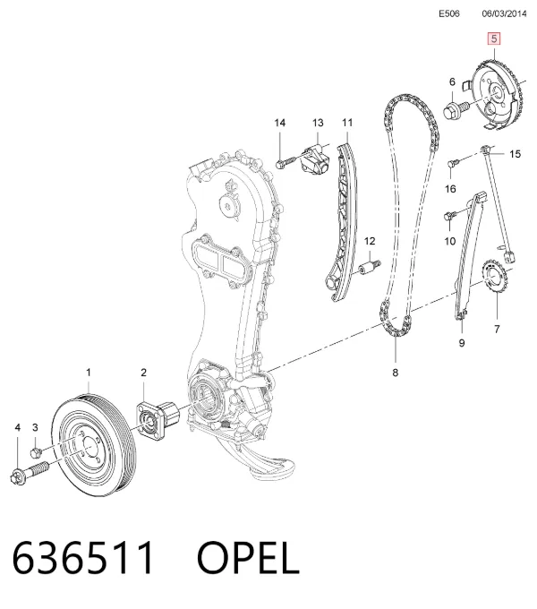 Engrenagem de cadeia da roda dentada da árvore distribuidora de motor 636511 Opel