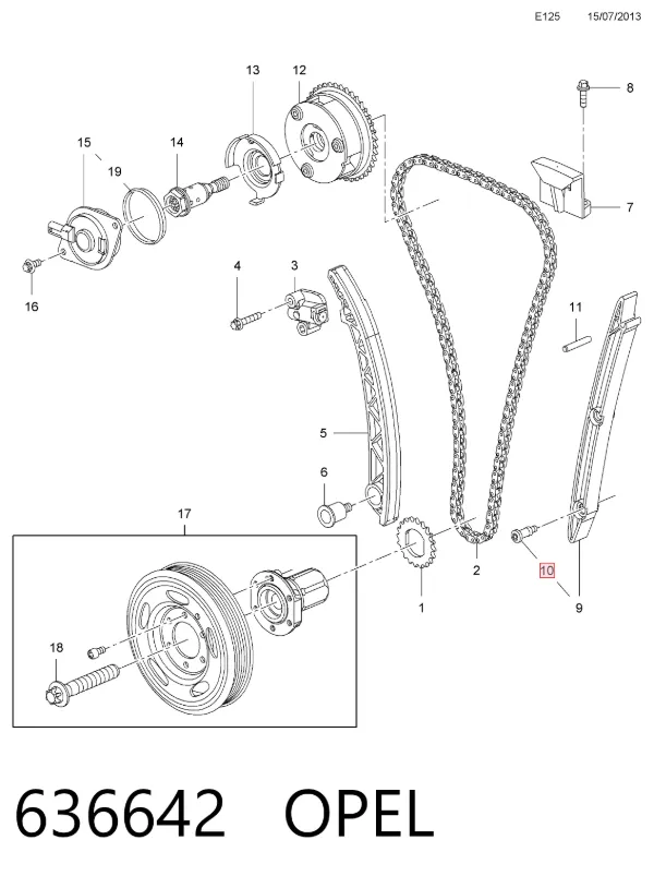 Parafuso da polia de cambota 636642 Opel