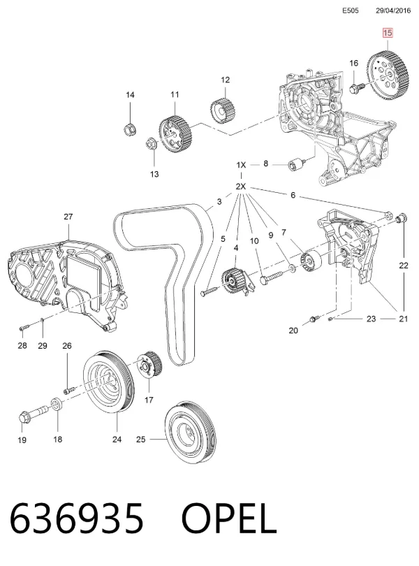 Engrenagem de cadeia da roda dentada da árvore distribuidora de motor 636935 Opel