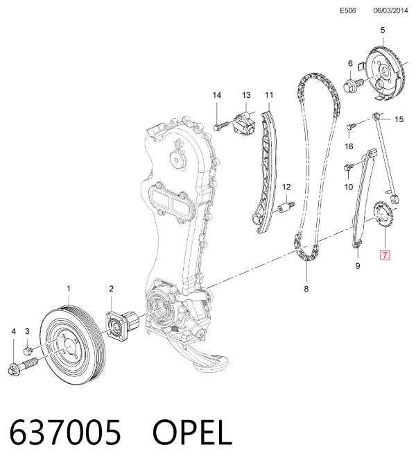 Engrenagem de cadeia da roda dentada de acionamento de cambota de motor 637005 Opel