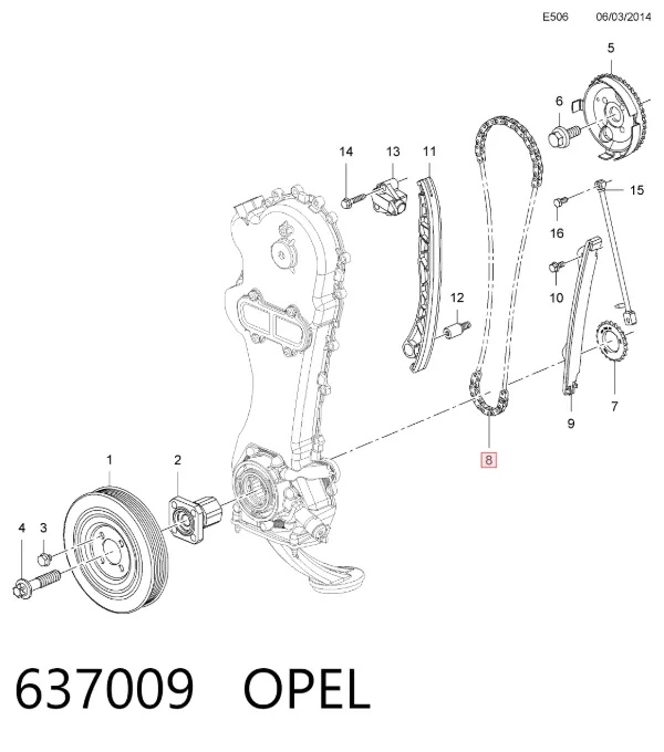 Cadeia do mecanismo de distribuição de gás 637009 Opel