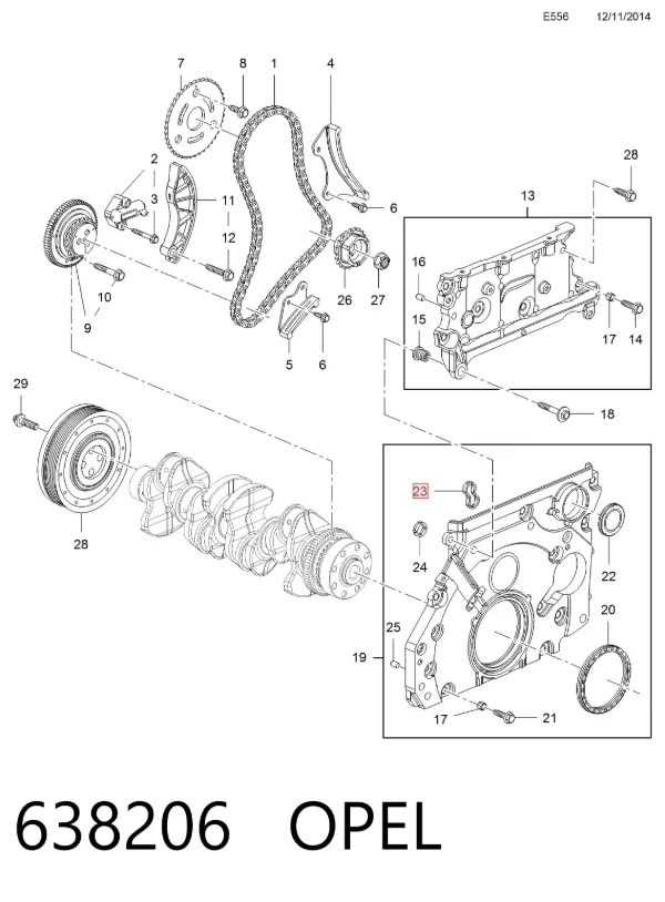 Vedante superior de tampa dianteira de motor 638206 Opel