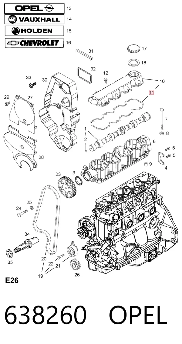 Vedante de tampa de válvulas de motor 638260 Opel