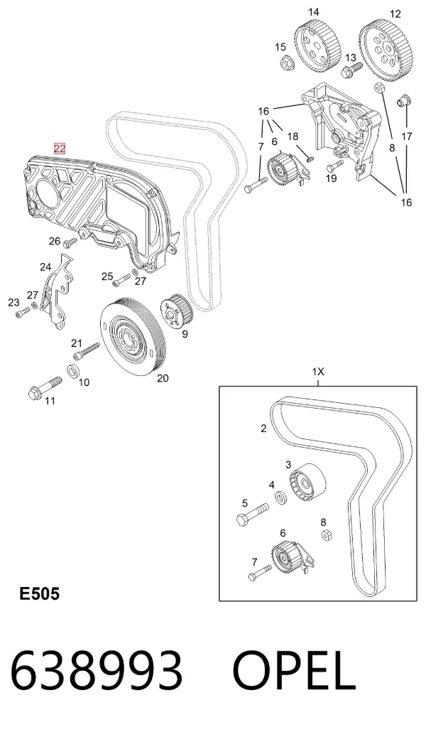 Proteção superior da correia do mecanismo de distribuição de gás 638993 Opel