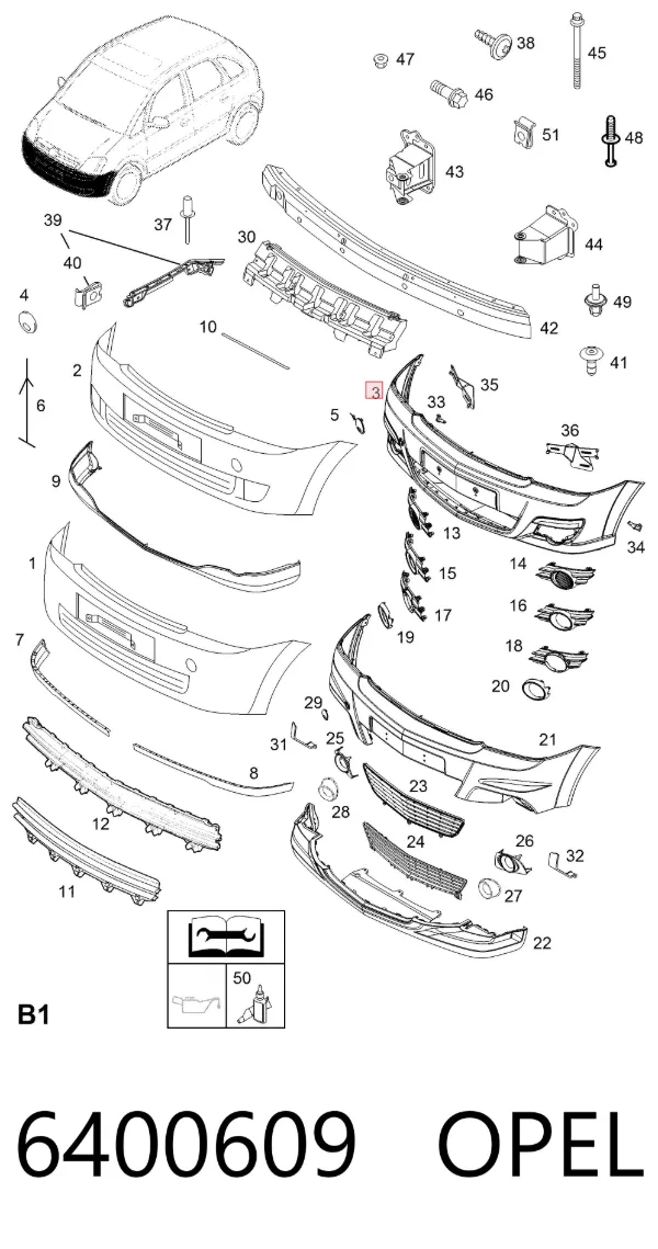 Pára-choque dianteiro 6400609 Opel