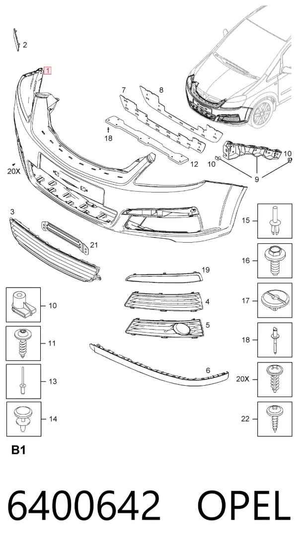 Pára-choque dianteiro 6400642 Opel