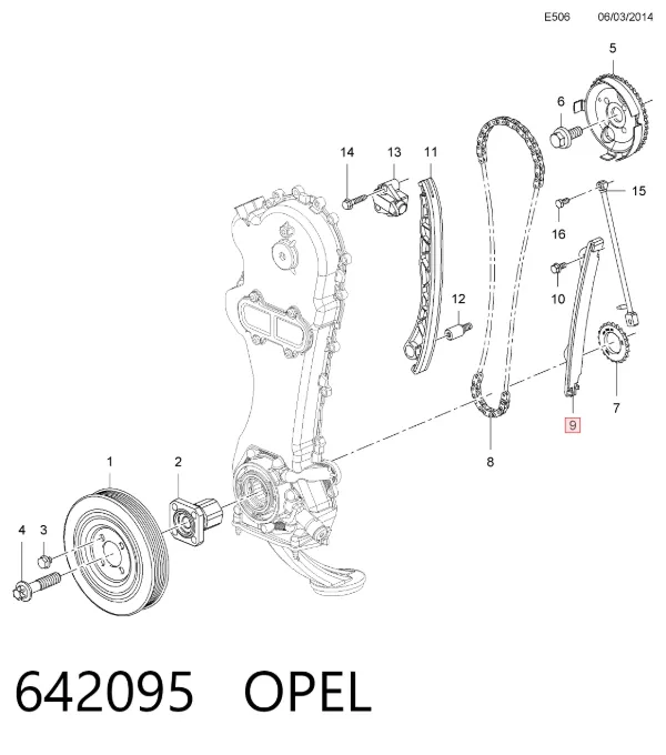 Amortecedor de cadeia do mecanismo de distribuição de gás 642095 Opel