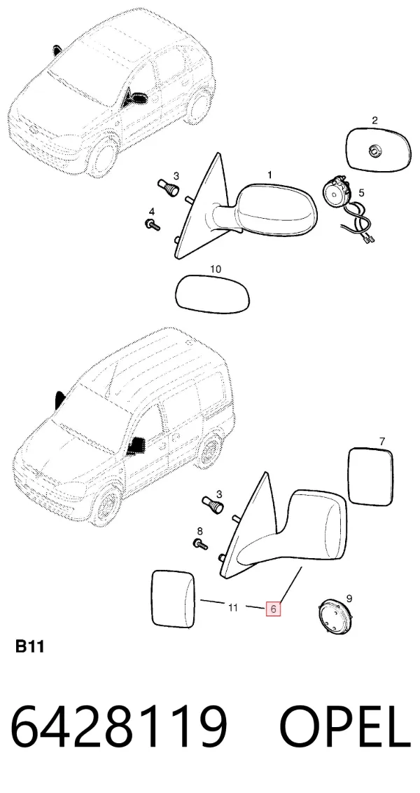 Espelho de retrovisão direito 6428119 Opel